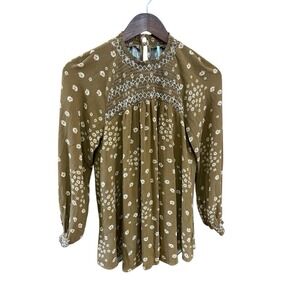 Free People Women's XS Boho Loose Fit Tunic Floral Top rayon Blouse